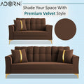 Adorn India Premium Maddox Tufted - 3 Years Warranty - 3+2 Sofa Set Velvet Suede Fabric - Brown