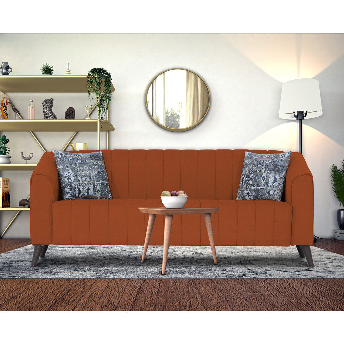 Adorn India Premium Laurel 3 Seater Sofa (Rust)(3 Year Warranty)