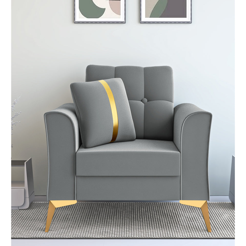 Premium Maddox Tufted - - 1 Seater Sofa Velvet Suede Fabric - Grey