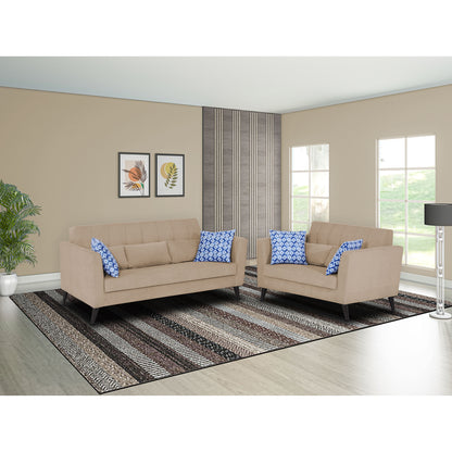 Adorn India Daniel 3+2 5 Seater Sofa Set (Beige) (3 Year Warranty)