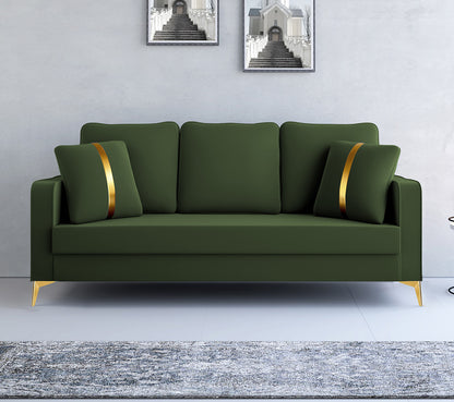 Adorn India Premium Chandler - 3 Years Warranty - 3 Seater Sofa Velvet Suede Fabric - Green