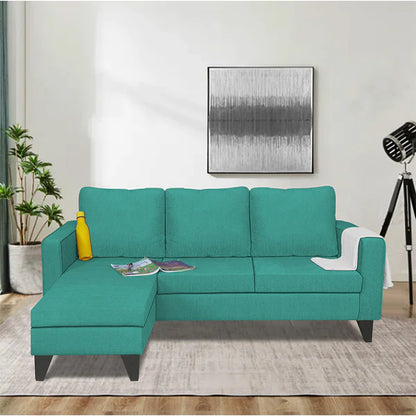 Adorn India Chandler L Shape 4 Seater Sofa Set Plain (Left Hand Side) (Aqua Blue)