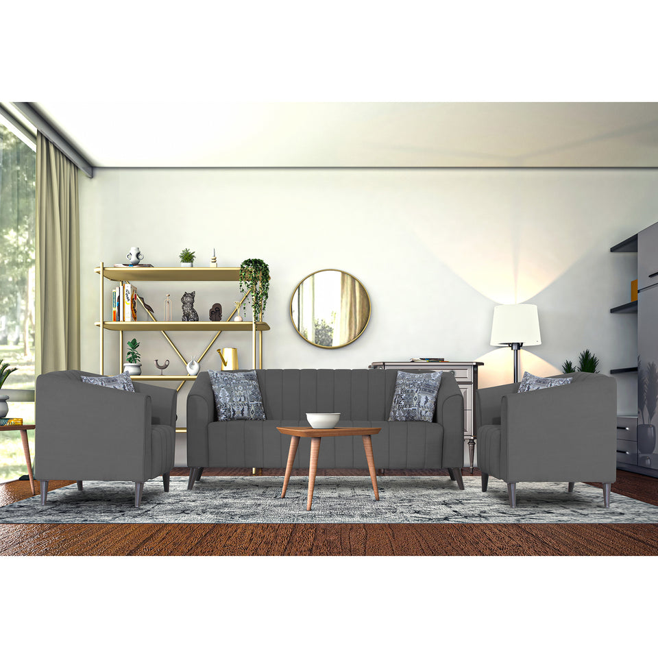 Premium Laurel 3+1+1 5 Seater Sofa Set (Grey)