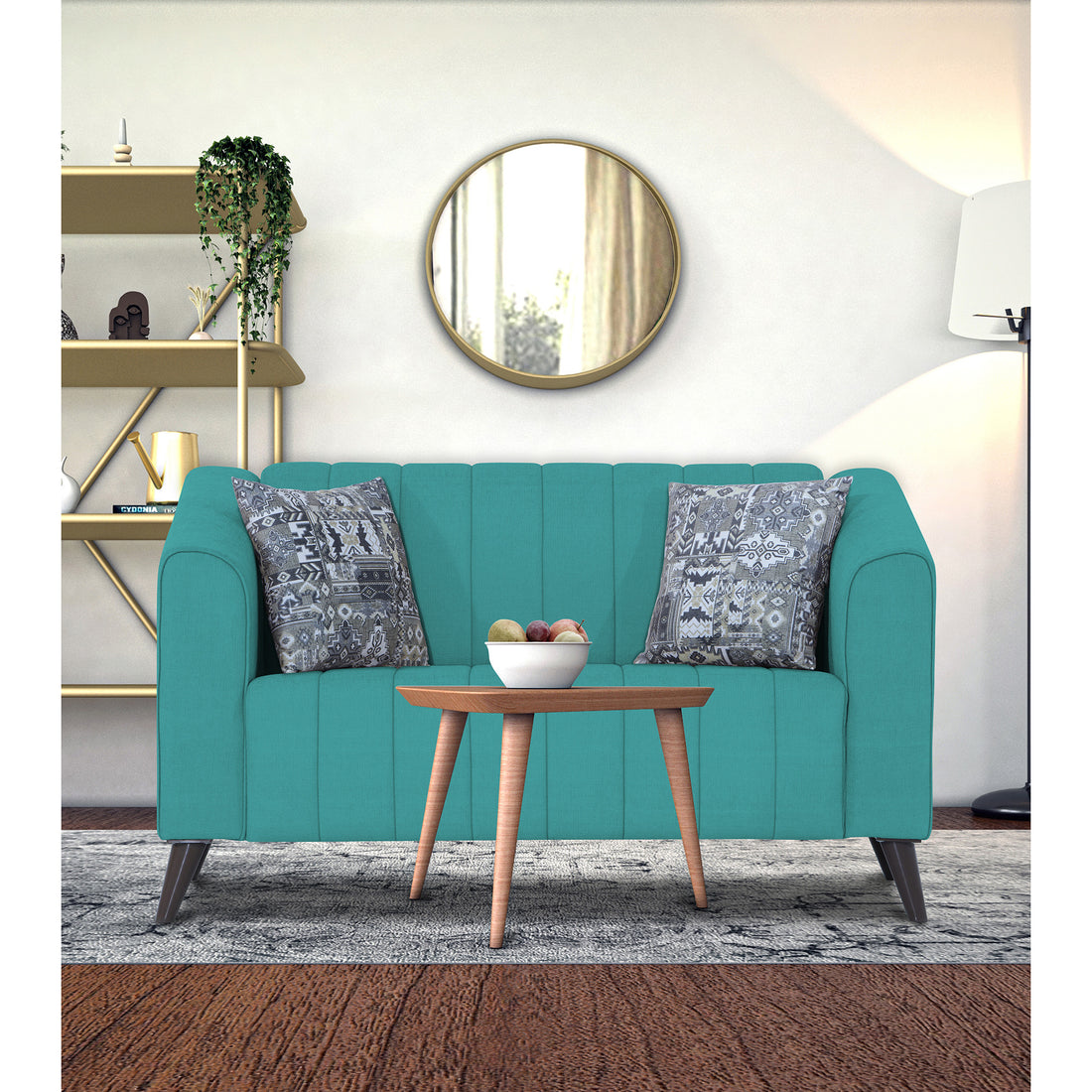 Adorn India Premium Laurel 2 Seater Sofa (Aqua Blue)