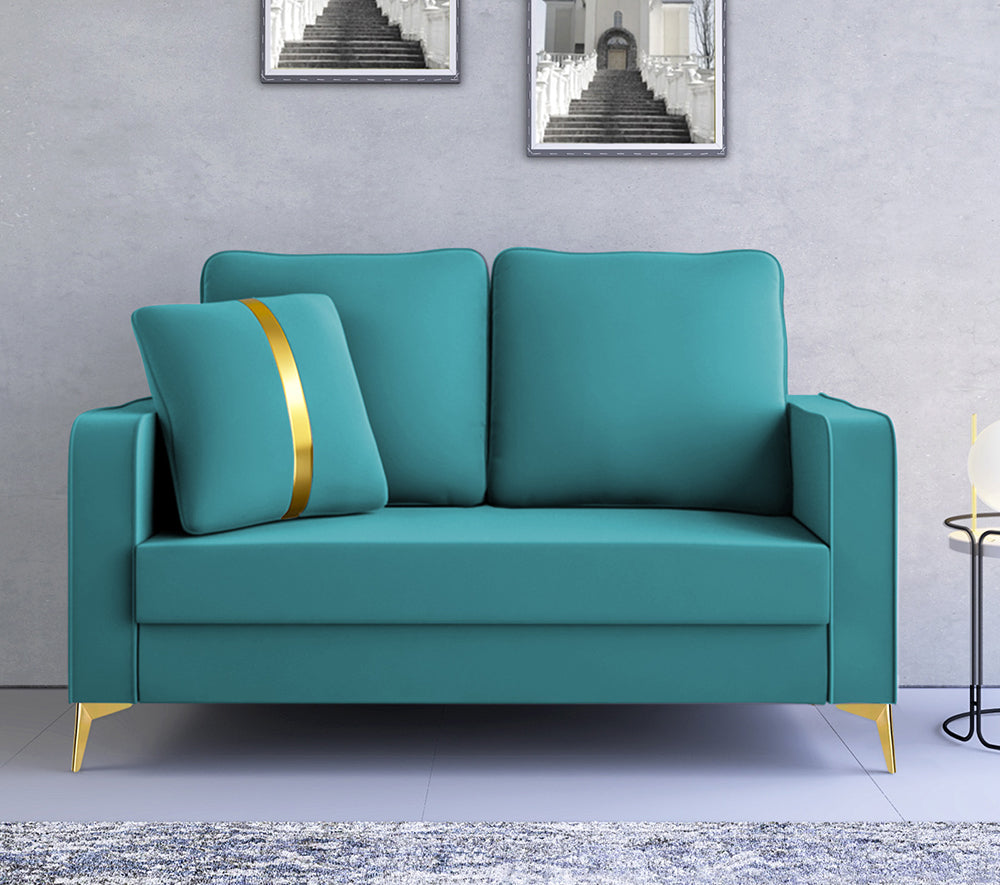 Adorn India Premium Chandler - 3 Years Warranty - 2 Seater Sofa Velvet Suede Fabric - Aqua Blue