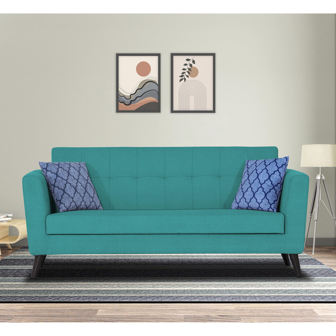 Adorn India Dannis 3 Seater Sofa (Aqua Blue) (3 Year Warranty)