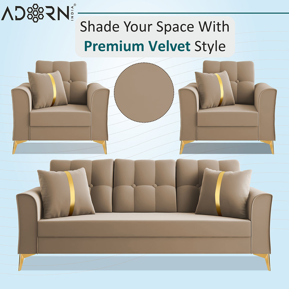 Premium Maddox Tufted - - 3+1+1 Sofa Set Velvet Suede Fabric - Beige