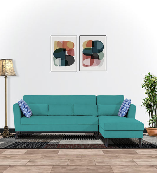 Adorn India Daniel L Shape 6 Seater Sofa Set RHS (Aqua Blue)