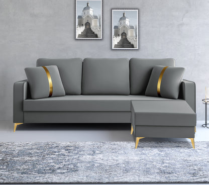 Adorn India Premium Chandler - 3 Years Warranty - L Shape 4 Seater Sofa Set Velvet Suede Fabric - Grey