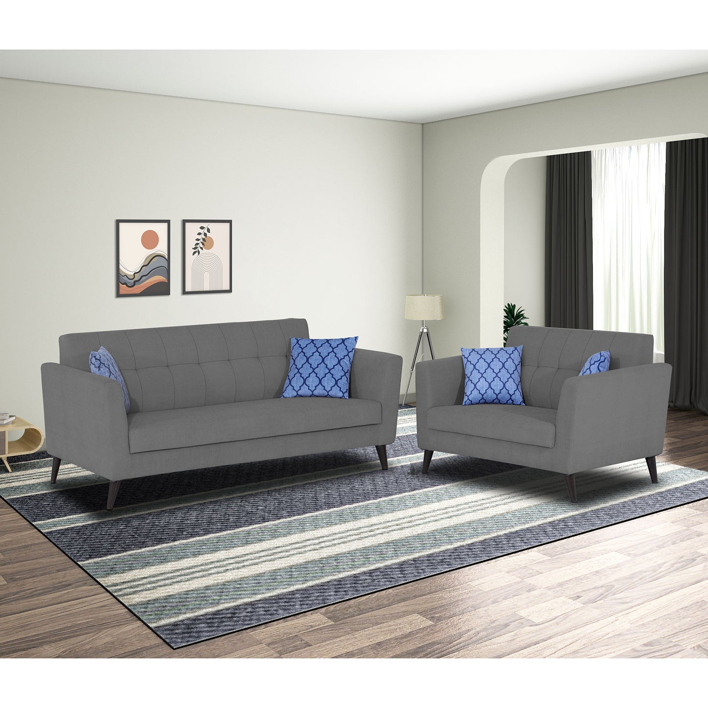 Adorn India Dannis 3+2 5 Seater Sofa Set (Grey)