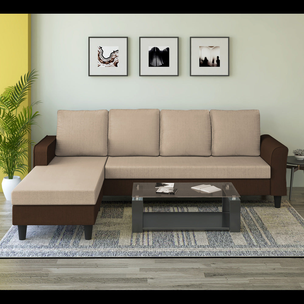 Maddox Plain Two Tone L Shape 6 Seater Sofa Set LHS (Brown & Beige)