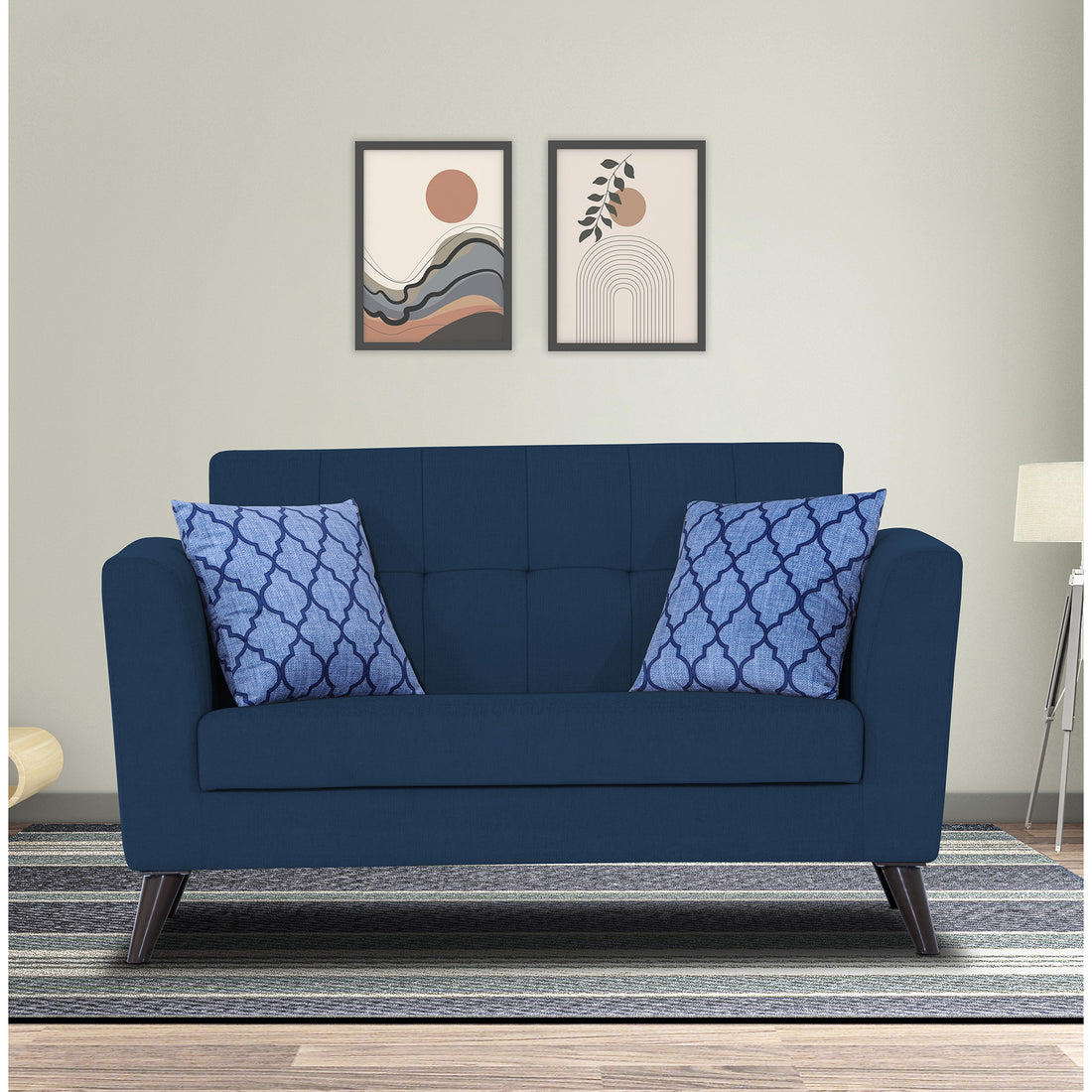Adorn India Dannis 2 Seater Sofa (Blue) (3 Year Warranty)