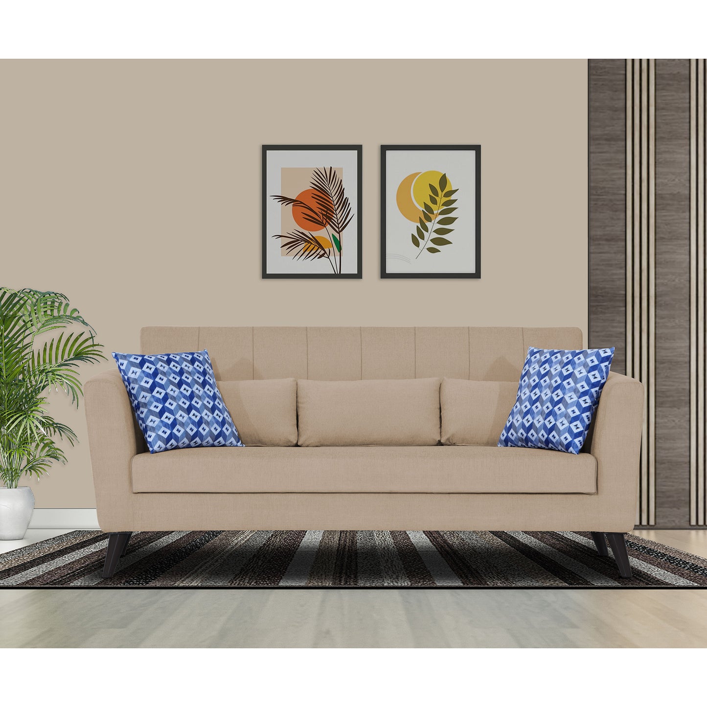 Adorn India Daniel 3 Seater Sofa (Beige) (3 Year Warranty)