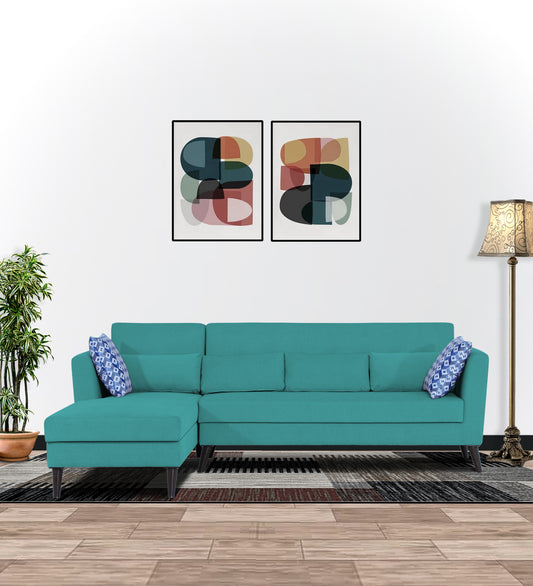 Adorn India Daniel L Shape 6 Seater Sofa Set LHS (Aqua Blue)