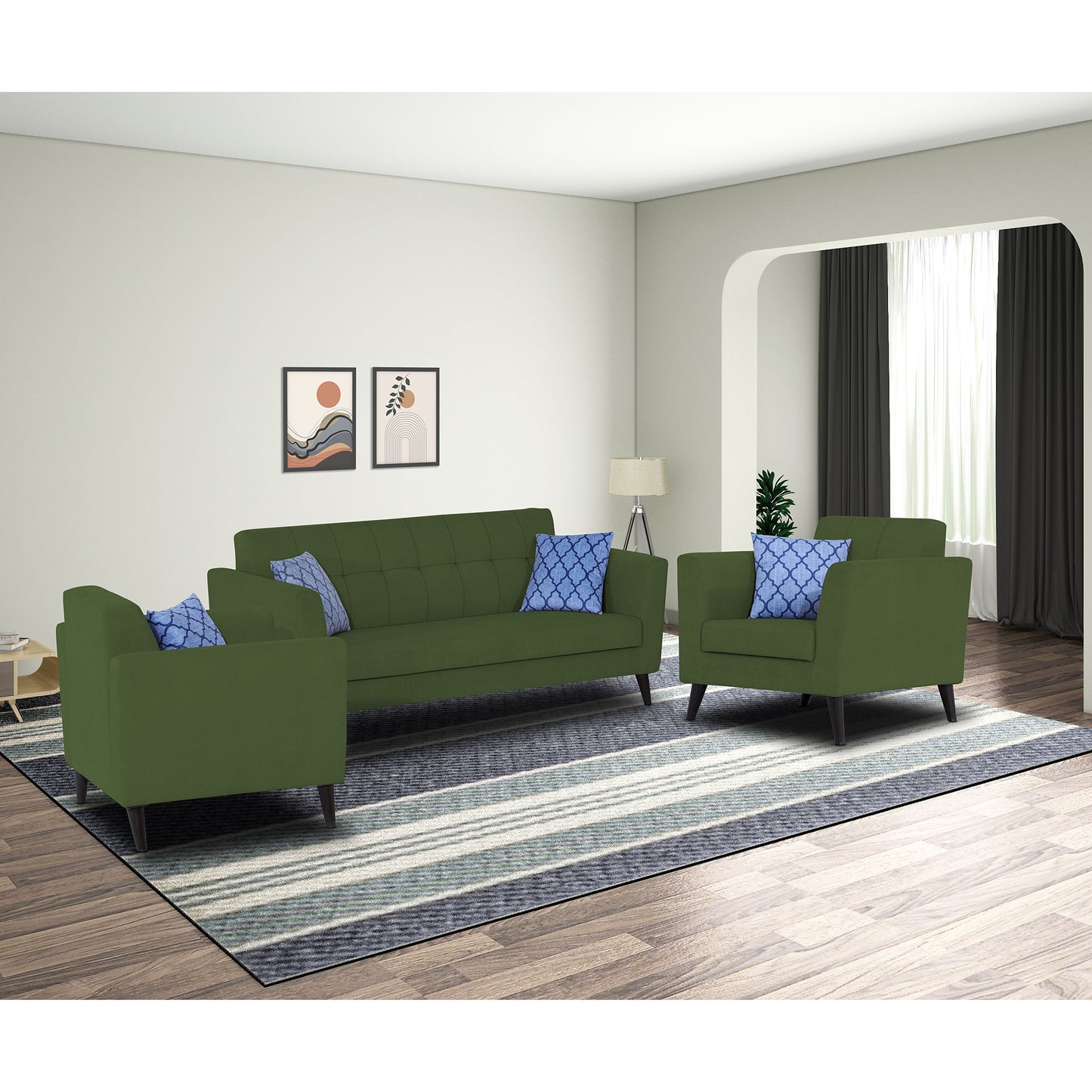 Adorn India Dannis 3+2+1 6 Seater Sofa Set (Green)