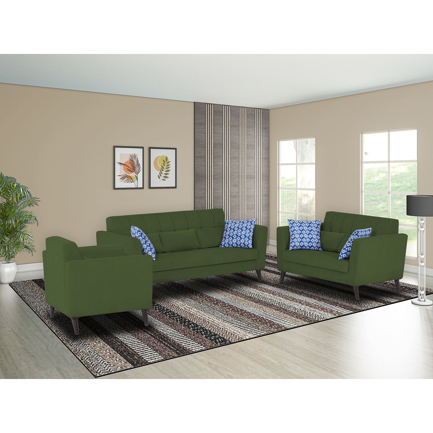 Adorn India Daniel 3+2+1 6 Seater Sofa Set (Green) (3 Year Warranty)