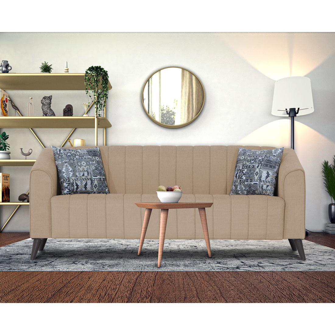 Adorn India Premium Laurel 3 Seater Sofa (Beige) (3 Year Warranty)