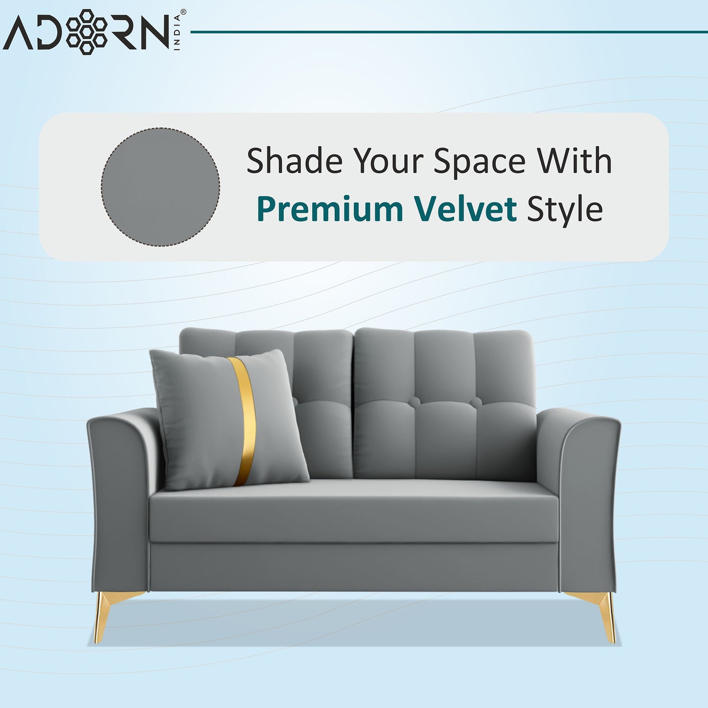 Adorn India Premium Maddox Tufted - 3 Years Warranty - 2 Seater Sofa Velvet Suede Fabric - Grey