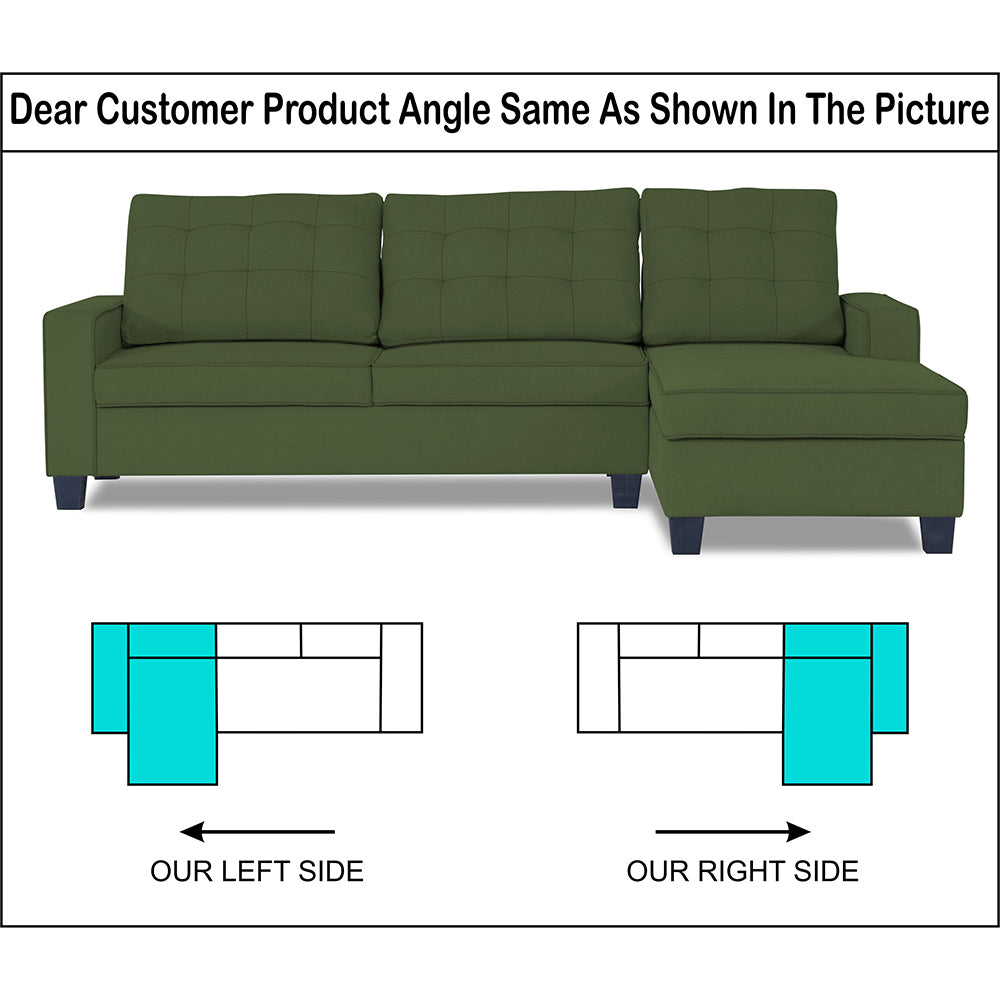 Adorn India Premium Raptor L Shape 6 Seater Sofa Set (RHS) (Green)