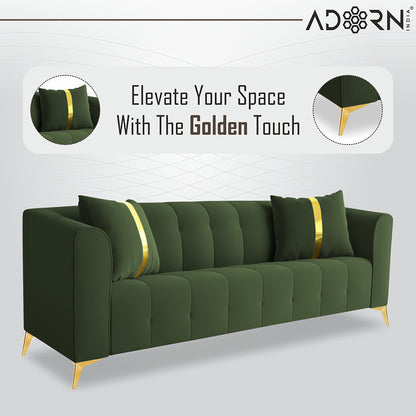 Adorn India Premium Mystic - 3 Years Warranty - 3+1+1 Sofa Set Velvet Suede Fabric - Green