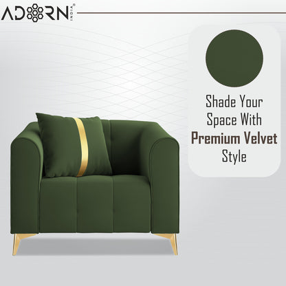 Adorn India Premium Mystic - 3 Years Warranty - 1 Seater Sofa Velvet Suede Fabric - Green