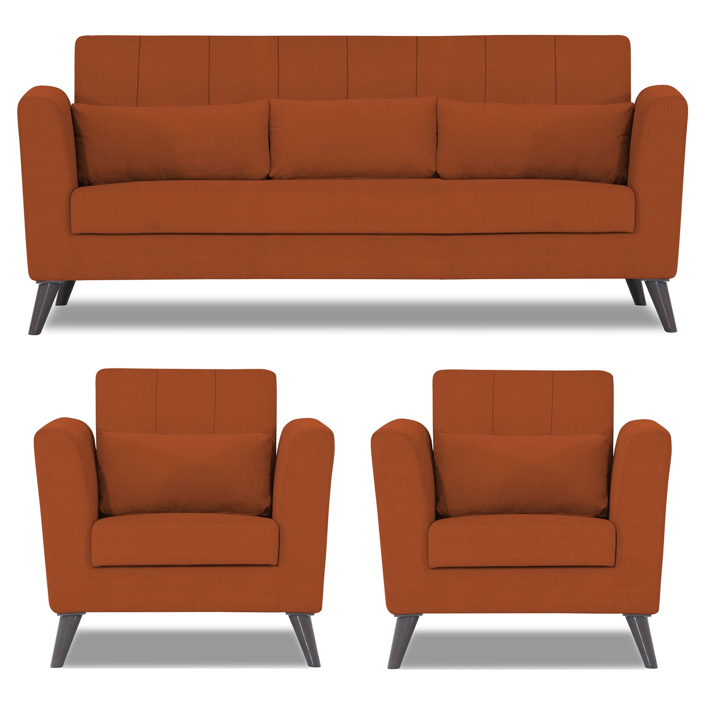 Adorn India Daniel 3+1+1 5 Seater Sofa Set (Rust)