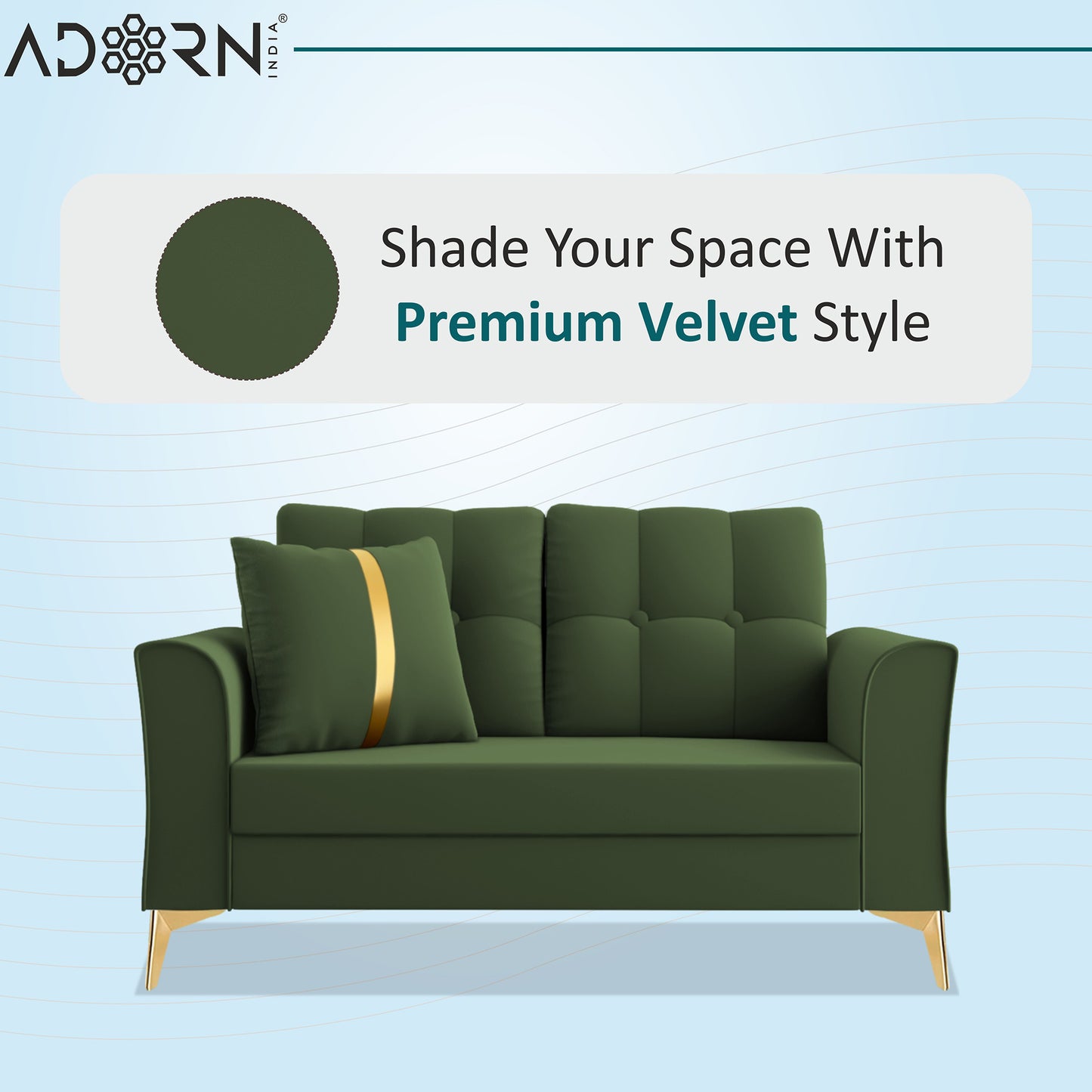 Adorn India Premium Maddox Tufted - 3 Years Warranty - 2 Seater Sofa Velvet Suede Fabric - Green