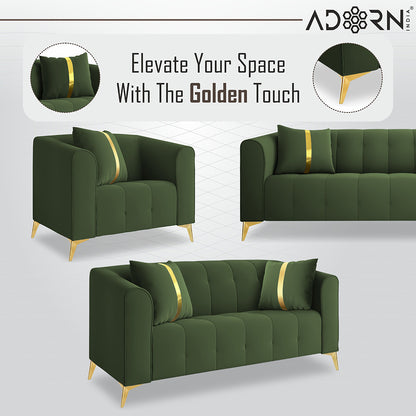 Adorn India Premium Mystic - 3 Years Warranty - 3+2+1 Sofa Set Velvet Suede Fabric - Green