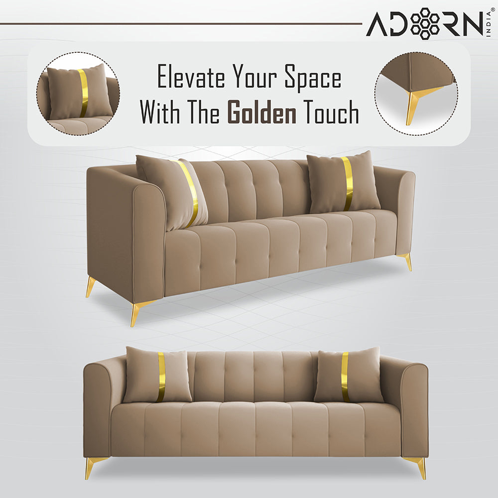 Adorn India Premium Mystic - 3 Years Warranty - 3+2 Sofa Set Velvet Suede Fabric - Beige