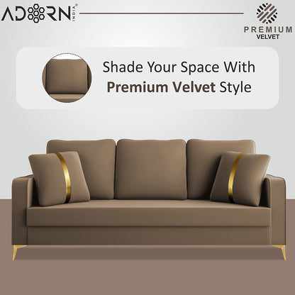 Adorn India Premium Chandler - 3 Years Warranty - 3+2 Sofa Set Velvet Suede Fabric - Beige