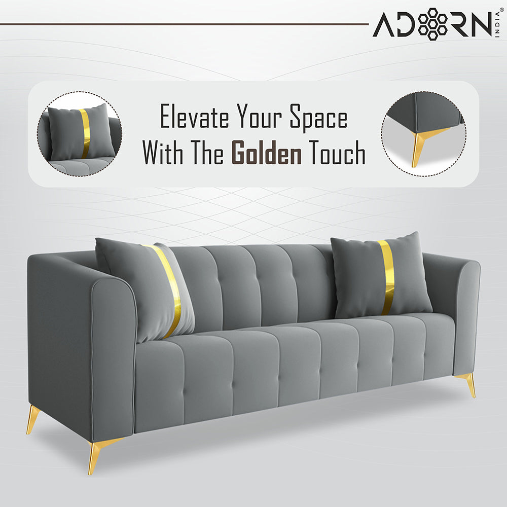 Adorn India Premium Mystic - 3 Years Warranty - 3+1+1 Sofa Set Velvet Suede Fabric - Grey