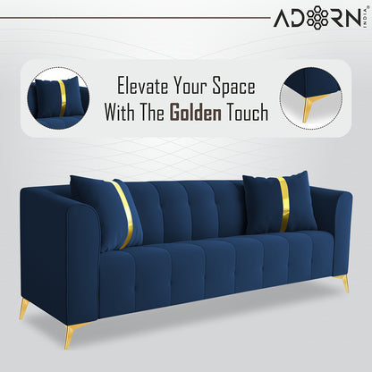 Adorn India Premium Mystic - 3 Years Warranty - 3+1+1 Sofa Set Velvet Suede Fabric - Blue