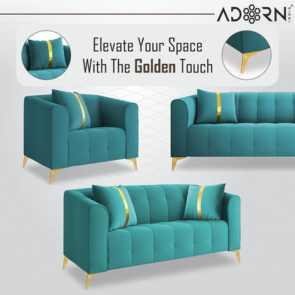 Adorn India Premium Mystic - 3 Years Warranty - 3+2+1 Sofa Set Velvet Suede Fabric - Aqua Blue