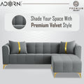 Adorn India Premium Mystic - 3 Years Warranty - L Shape 4 Seater Sofa Set Velvet Suede Fabric - Grey