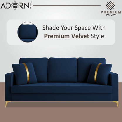 Adorn India Premium Chandler - 3 Years Warranty - 3+2 Sofa Set Velvet Suede Fabric - Blue