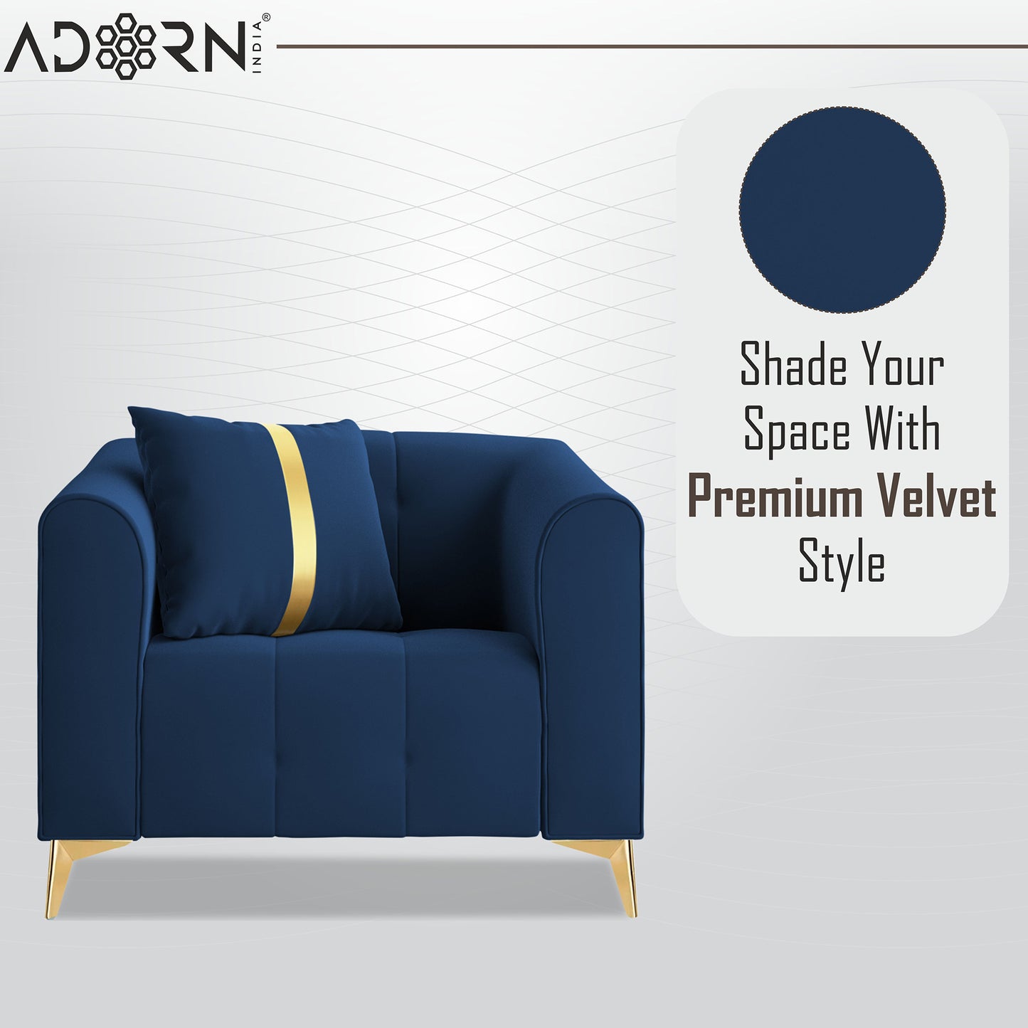 Adorn India Premium Mystic - 3 Years Warranty - 1 Seater Sofa Velvet Suede Fabric - Blue