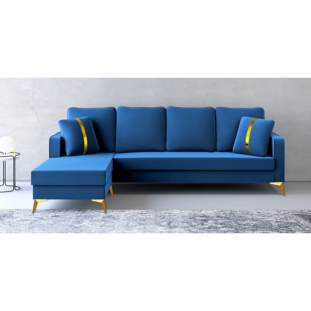 Adorn India Premium Chandler - 3 Years Warranty - L Shape 5 Seater Sofa Set -LHS- Velvet Suede Fabric - Blue