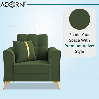 Adorn India Premium Maddox Tufted - 3 Years Warranty - 1 Seater Sofa Velvet Suede Fabric - Green