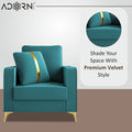 Adorn India Premium Chandler - 3 Years Warranty - 1 Seater Sofa Velvet Suede Fabric - Aqua Blue