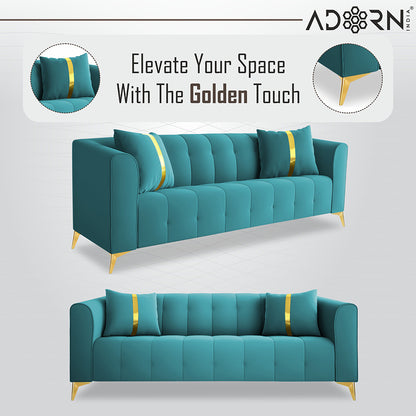 Adorn India Premium Mystic - 3 Years Warranty - 3+2 Sofa Set Velvet Suede Fabric - Aqua Blue