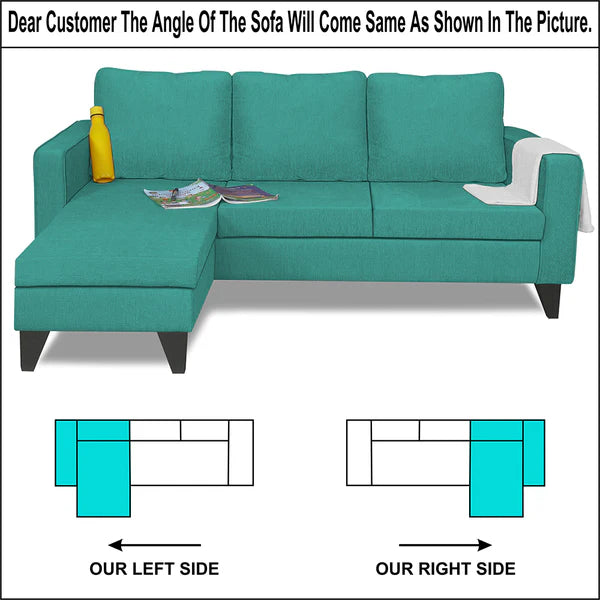 Adorn India Chandler L Shape 4 Seater Sofa Set Plain (Aqua Blue)