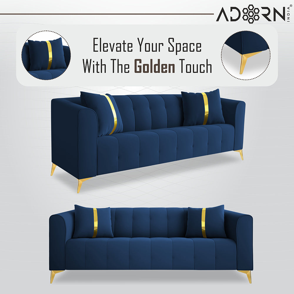 Adorn India Premium Mystic - 3 Years Warranty - 3+2 Sofa Set Velvet Suede Fabric - Blue