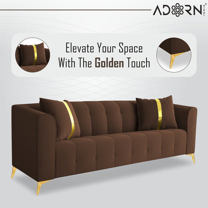 Adorn India Premium Mystic - 3 Years Warranty - 3+1+1 Sofa Set Velvet Suede Fabric - Brown