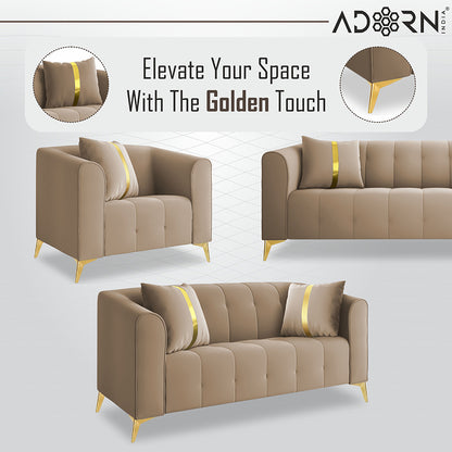 Adorn India Premium Mystic - 3 Years Warranty - 3+2+1 Sofa Set Velvet Suede Fabric - Beige