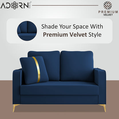 Adorn India Premium Chandler - 3 Years Warranty - 2 Seater Sofa Velvet Suede Fabric - Blue