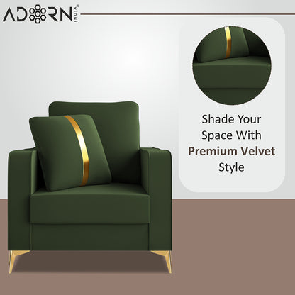 Adorn India Premium Chandler - 3 Years Warranty - 1 Seater Sofa Velvet Suede Fabric - Green