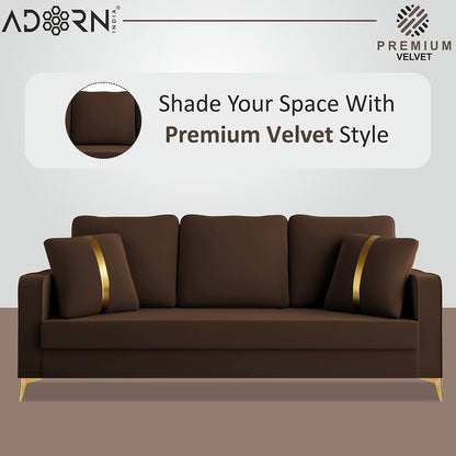 Adorn India Premium Chandler - 3 Years Warranty - 3 Seater Sofa Velvet Suede Fabric - Brown