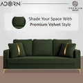 Adorn India Premium Chandler - 3 Years Warranty - 3 Seater Sofa Velvet Suede Fabric - Green