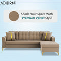 Adorn India Premium Maddox Tufted- 3 Years Warranty - L Shape 5 Seater Sofa Set -RHS-Velvet Suede Fabric - Beige