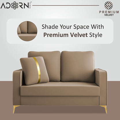 Adorn India Premium Chandler - 3 Years Warranty - 2 Seater Sofa Velvet Suede Fabric - Beige